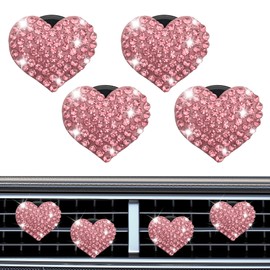 4PCS Heart-Shaped Car Vent Clips with Rhinestone, Automotive Air Fresheners