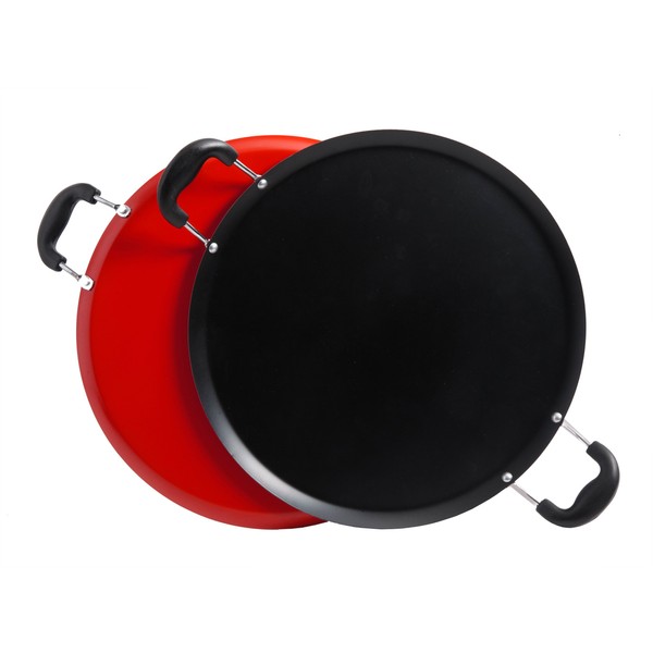 Oster Cocina Zadora 14" Comal Round Carbon Steel with Bakelite Handles, Red