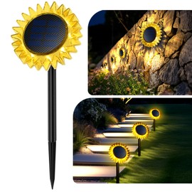 Hogni Solar Pathway Lights Outdoor, Solar Powered LED Sunflower Lights, Outdoor Waterproof Decor Solar Wall Lights for Back Yard, Lawn, Patio, Path, Driveway, Landscape Decorations (2 Pack)
