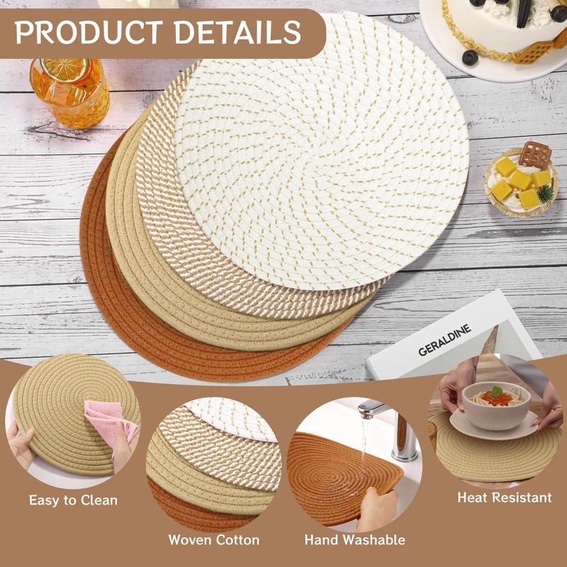 Kochorie Round Woven Placemats Set of 8,13 Inch Boho Placemats