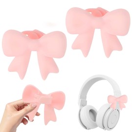 Dexprosy 2 Pack Silicone Bow Headphone Accessory - 3D Stylish Decorations, Detachable Headset Clips for Gamers and Women (Pink)