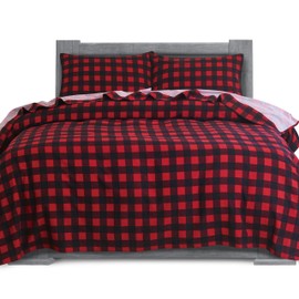 Elegant Comfort Soft 4-Piece 100% Turkish Cotton Flannel Sheet Set - Premium Quality, Deep Pocket Fitted Sheet, Ultra Soft, Cozy Warm Flannel Sheets - King, Buffalo Check Burgundy