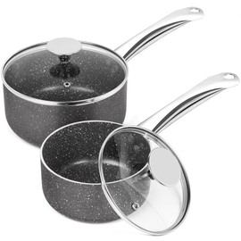 MICHELANGELO Sauce Pan with Lid, Granite Saucepans with Lids, 1Qt & 2Qt & 3Qt Sauce Pan Sets, Nonstick Saucepan Set with Stainless Steel Handle, Oven Safe, Grey