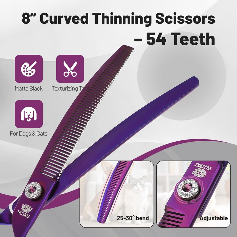 Curved Thinning Shears for Dog Grooming Scissors 8 inch Professional