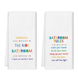 Noaleviax Kids Bathroom Towels Set - Bathroom Hand Towels for Toddler Boys Girls, Colorful Kids Reminder Hand Towels 16x24, Set of 2