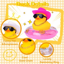 MuMyer Duck Car Dashboard Decorations Rubber Duck Car Ornaments for Car Dashboard Decoration Accessories with Mini Swim Ring Sun Hat Necklace and Sunglasses(Z9)