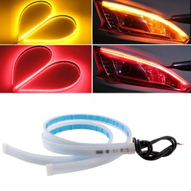 YM E-Bright DRL Led Strip Light for Car SUV Motorcycle Led Strip for Daytime Running Turn Signal Tail Brake Light Sepuential Switchback Amber/Yellow & Red (2Pcs 60CM/24 Inch)