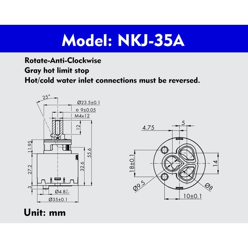 Kerox NKJ35 Single Lever Faucet Cartridge (1 Pack), 35mm Replacement