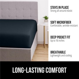 Gorilla Grip Fitted Stay in Place Twin Bed Sheet, Extra Deep Pocket Sheets, Soft Breathable Lightweight Microfiber, All Around Elastic Bottom, Oeko-Tex, Wrinkle, Fade, and Shrink Resistant, Charcoal