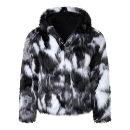 FANARCHER Men's Winter Faux Fur Jackets Hoodie Luxury Overcoat Fluffy Coats Long Sleeve Thicken Parka Outwear
