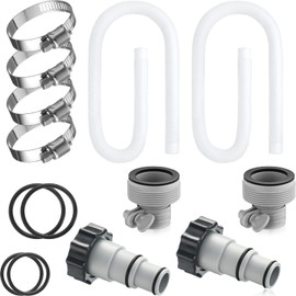 2 Pcs 1.5'' Diameter 59'' Length Swimming Pool Filter Hose with 4 Pcs Hose Clamps 2 Pcs 1.25" to 1.5" Type B Hose Adapter 2 Pcs Replacement Hose Adapter w/Collar for Pumps Above Ground Pools (White)