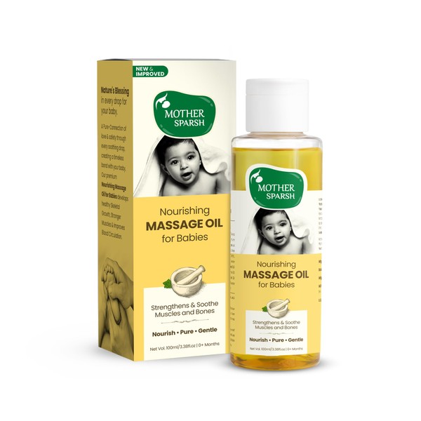 Mother Sparsh Ayurvedic Baby Massage Oil, 18 Herbal extracts and Oils - Lajjalu, tagar, Almond & Avocado Oil, 100ml
