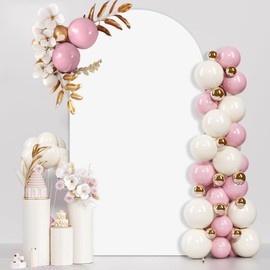 JCJ 7.2FT Arch Backdrop Cover, White Wedding Arch Stand Cover Stretchy Backdrop with Zipper Spandex Fitted Arch Cover for Birthday Party Decoration