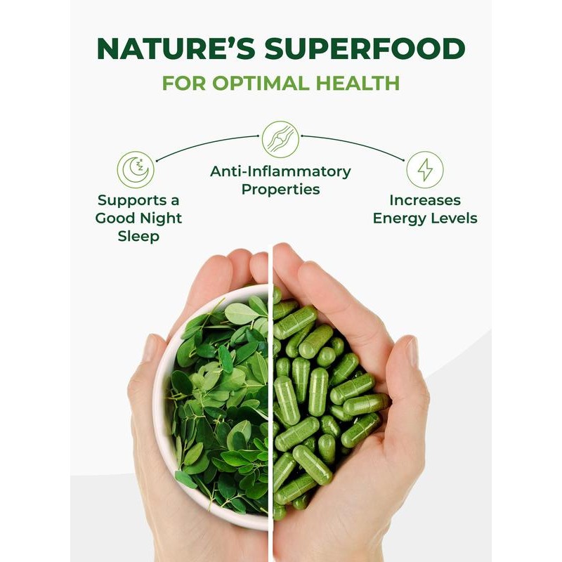 2-Pack Pura Vida Moringa Capsules 1000mg – Immune Support &