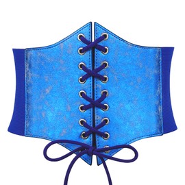 XZQTIVE Corset Waist Belt for Women, Wide Elastic Tie Waspie Belt for Dresses 4.7inch, 09 Blue, Fit Waist 25-29in