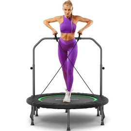 Mini Trampoline for Adults, ANCHEER Indoor Trampoline with Bungees 450 lbs Max Load with 4 Level Adjustable Handle Bar 40'' Foldable Trampoline Kid Adult with Reinforced Stitching