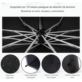 Paraguas Plegable Inverso Automático, Araguas Grande Reforzado, con 10 Varillas, Tiras Reflectantes, Paraguas de Viaje para Lluvia y Sol, Paraguas Portátil de Viaje para Hombres y Mujeres (Negro)