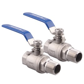 DERNORD 2 Pack Full Port Ball Valve 3/4 Inch - Male x Female Stainless Steel 304 Heavy Duty for Water, Oil, and Gas, 1000WOG