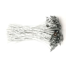 FQTANJU Low Smoke and Natural Candle Wick with Candle Wick Centering Device for Candle Making and Candle DIY, 200Pcs. (White, 6 Inch)