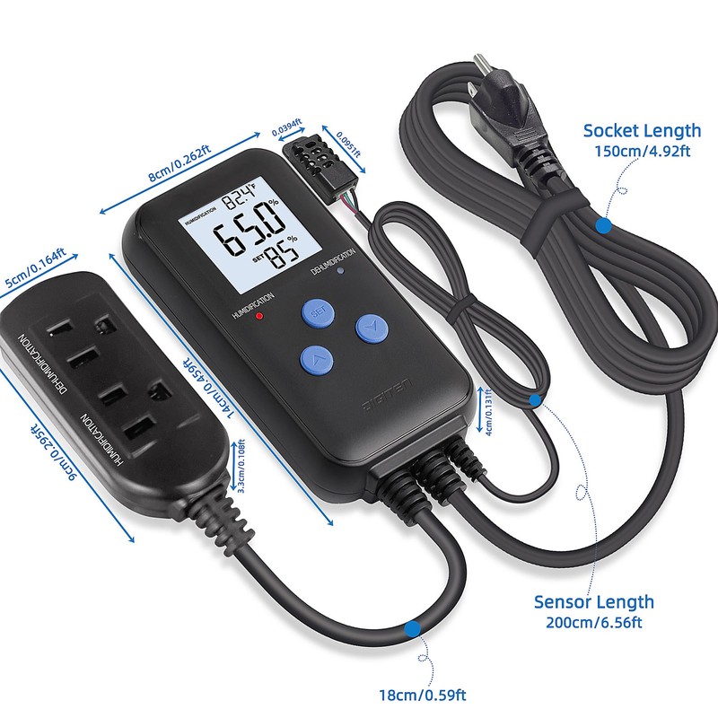 Digital Humidity Controller, Pre-Wired Humidity Controlled Dual Stage Outlets for