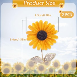 2 Pieces Sunflower Brooch, Flower Brooch Sunflower Rhinestone Badge Sunflower Enamel Pin Wedding Gifts Laundry Pins for Women and Girls, Metal
