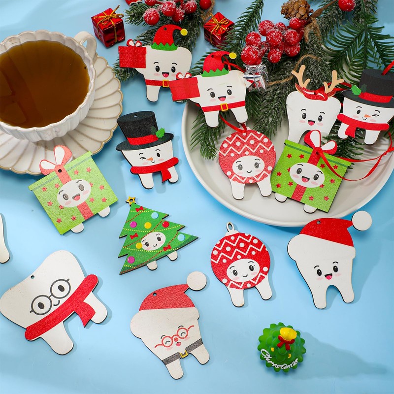 Hoteam 18 Pcs Christmas Tooth Ornaments for Tree Xmas Gifts