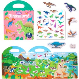 MIKNEKE Jelly Reusable Sticker Books for Toddlers 1-3 2-4 Years, Portable Travel Toys Sticker Activity Book for Kids 2 3 4 Year Old Girls Boys (Dinosaurs)