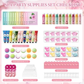 120 PCS Spa Party Supplies for Girls, Spa Party Favors Include Face Masks Skincare, Hand Cream, Lip Balm, Under Eye Patches, Lip Mask, Foot Bath Bombs, Bulk Birthday Sleepover Party Supplies for Women