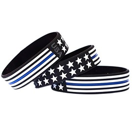 3 Bold USA Flag Thin Blue Line Wristbands with Stars and Stripes