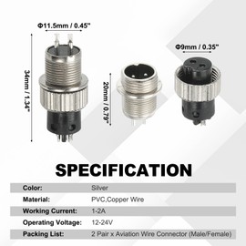 PATIKIL Aviation Connector Plug, 2 Pin Metal Male Female Panel Connector 12mm Aviation Wire Connector Socket for Lighting Video CNC Machine (2 Set)