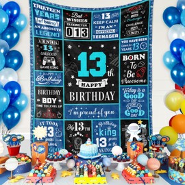 13th Birthday Gamer Gifts for Boys, 13 Year Old Gifts for Boys, 13th Birthdays Decorations for boys, Kids Game Theme Blanket 60 x 50 Inches for boy 13 Birthdays Gaming Gift Gamer Night Room Decor