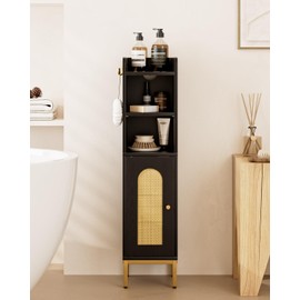 AEPOALUA Bathroom Storage Cabinet,Small Corner Floor Cabinet with 2 Hook,Narrow Bathroom Organizer with Door and Adjustable Shelves, Toilet Paper Cabinet for Bathroom,Living Room,Small Spaces, Black