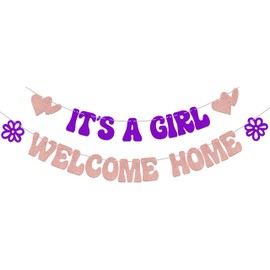 It's A Girl Welcome Home Banner,Baby Shower Decorations for Girls,Sweet Baby Girl Birthday Party Decoration,Baby Shower Gender Reveal Party Decor Rose Gold