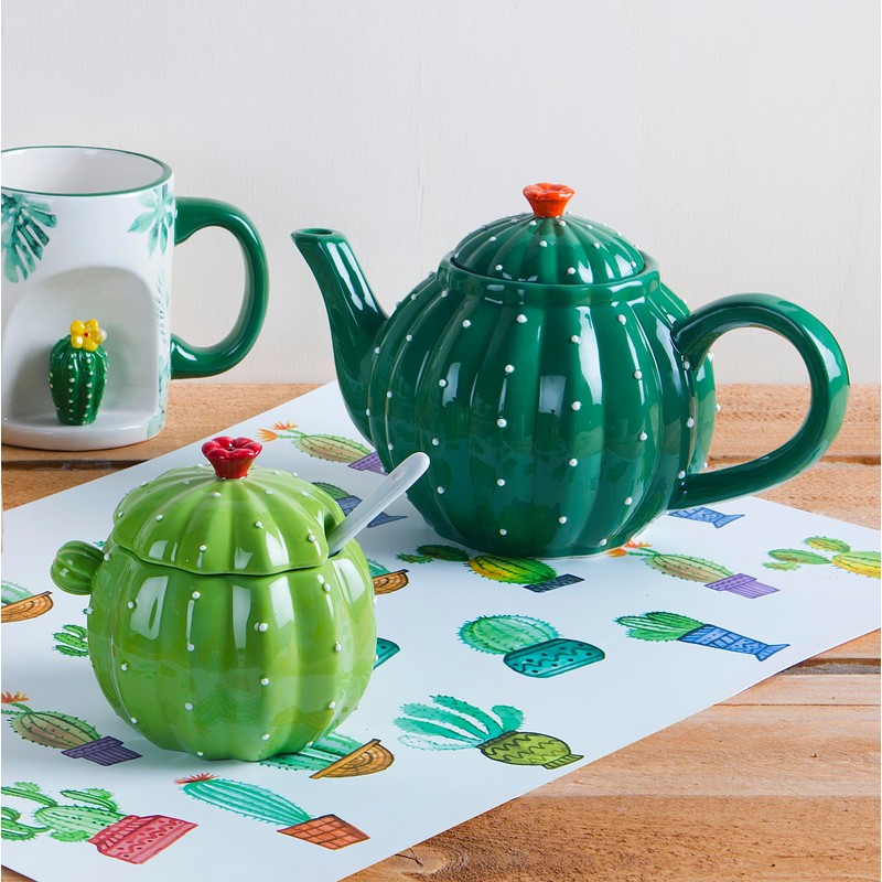 Excelsa Cactus Ceramic Sugar Bowl, 200 ml, Green