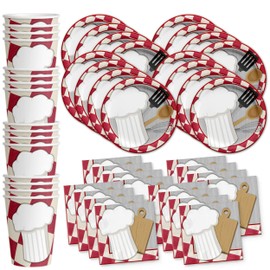 Chef Cooking Birthday Party Supplies Set Plates Napkins Cups Tableware Kit for 16