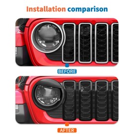 JeCar 9pcs Black Grill Inserts Headlight Covers Trim Kit for 2024 2025+ Jeep Wrangler JL JLU Gladiator JT