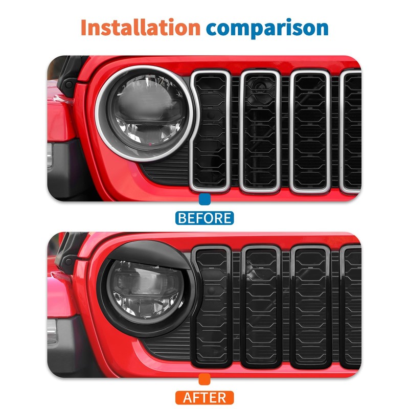 JeCar 9pcs Black Grill Inserts Headlight Covers Trim Kit for