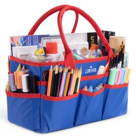 JJRING Craft and Art Tote - 600D Blue Nylon Fabric Art Sewing Organizer Bag with Pockets - for Craft, Scrapbooking, Medical, and Office Supplies Storage