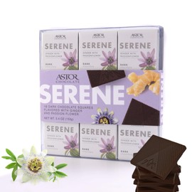 Astor Chocolate Serene Dark Chocolate Ginger with Passion Flower Squares Gift, Chocolate Lover Mini Bar Box, 18pc Individually Wrapped Chocolate Basket, 0.33oz Each Minibar Gourmet, Candy Holiday Bars