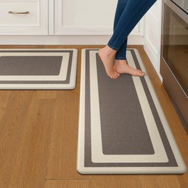 GENIMO Kitchen Mats for Floor 2 PCS Cushioned Anti-Fatigue, Geometric Waterproof Kitchen Rugs Non Slip Washable, Comfort Standing Mat Rug for Kitchen, Office, Laundry, Darkbrown, 17"x 47"+17"x 30"