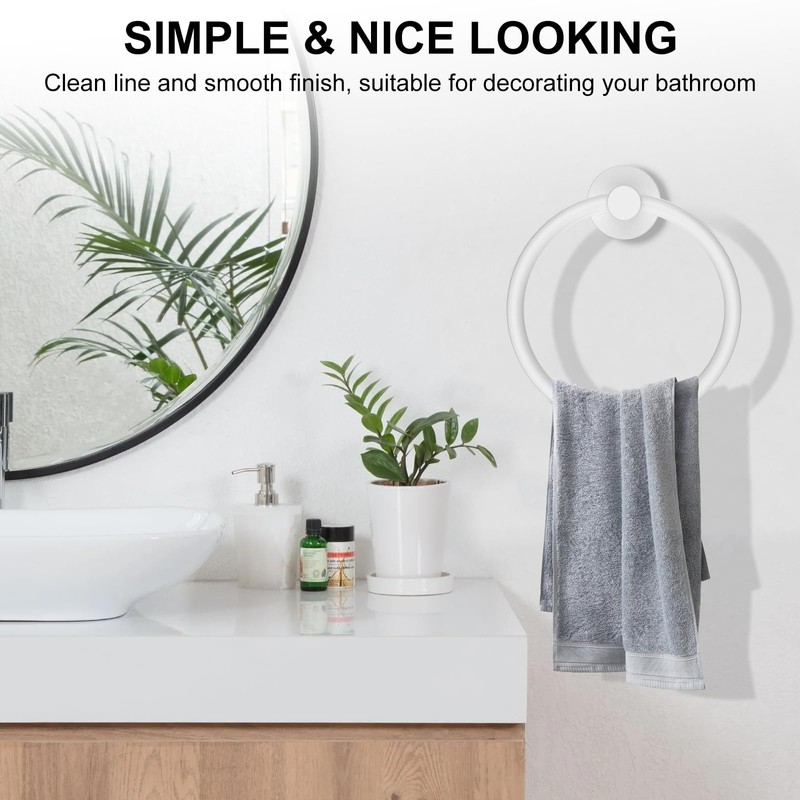 SetSail Towel Holder for Bathroom Wall Screw-in White Towel Ring