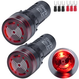22mm Piezo Buzzer Red Indicator Light Lamp 12V DC/AC LED 7/8in with Intermittent Buzzer Flash Alarm Signal Indicator Electrical Control Panel DIY 2Pcs
