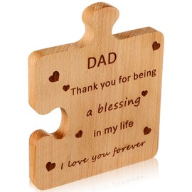 Roowest Fathers Day Dad Birthday Gift, 6.3 x 7.87 x 0.59 Inch Engraved Natural Wooden Block Large Size Fathers Day Puzzle Presents from Daughter Son, Best Dad Ever Gifts for Birthday, Thanksgiving