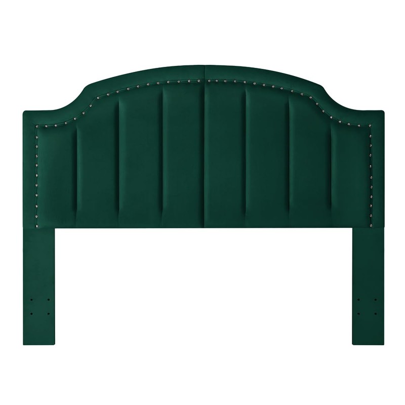 24KF Upholstered Channel Pattern Queen Headboard with Silver Nailhead Trim,