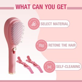 Telescopic Self Cleaning Hair Brush with Two Hair Clips, One Click Hair Comb Anti Static Massage Eliminates Knots Detangling Hairbrush for Wet and Dry Hair All Hair Types (Pink)