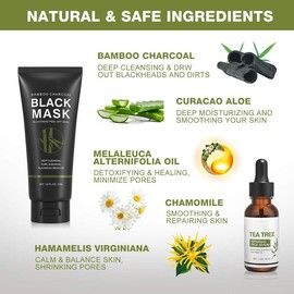 Blackhead Peel Off Face Mask, 3-in-1 Blackhead Remover Mask with Brush & Tea Tree Oil Serum, Charcoal Mask for Deep Cleansing Dirts, Pores, Skin Oil