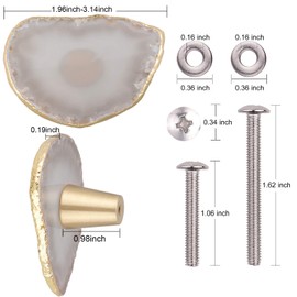 mookaitedecor Set of 4 Gold Plated Agate Slice Drawer Knobs Geode Stone Pull Handles Decorative Dresser Wardrobe Kitchen Cabinet, Natural Color