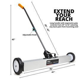 NEIKO 53418A 36-Inch Magnetic Pickup Sweeper with Wheels, Adjustable Handle, and Floor Magnet, Heavy-Duty Magnet to Pick Up Nails, 55-Pound Capacity