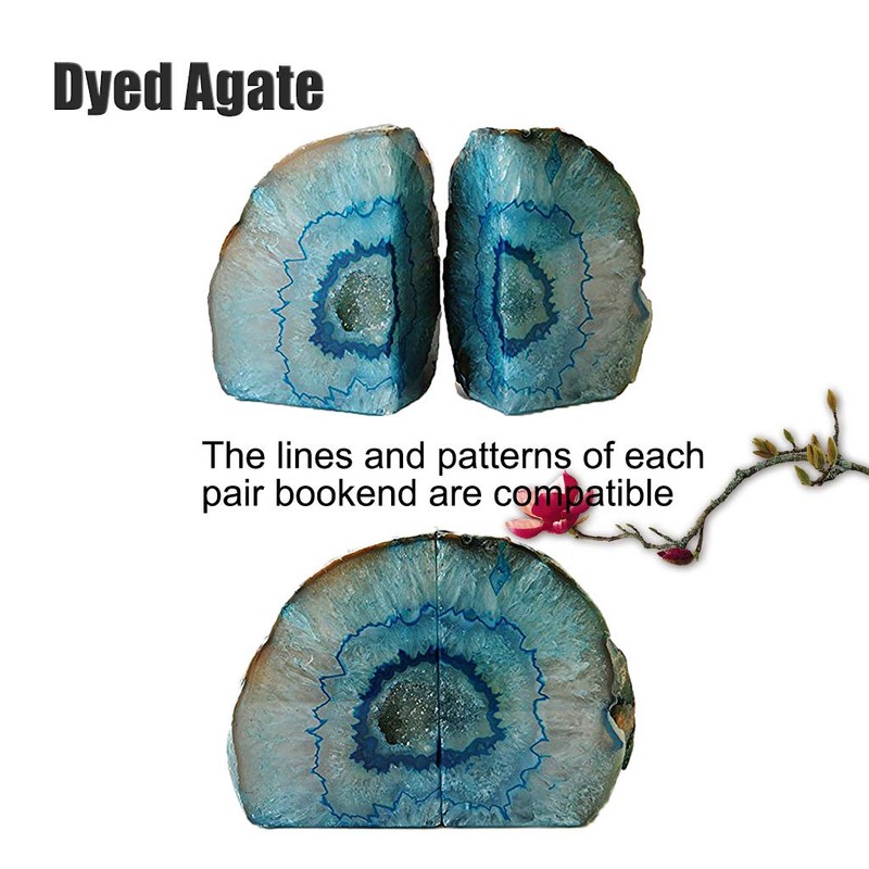 AMOYSTONE Agate Geode Bookends Heavy Duty Stone Book Ends Decorative