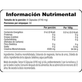 Creatina Monohidratada 4.5g - 300 Cápsulas - Suplemento Alimenticio - Sin Gluten - S&V